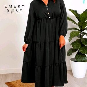 EMERY ROSE Plus Lantern Sleeve Ruffle Hem Dress
